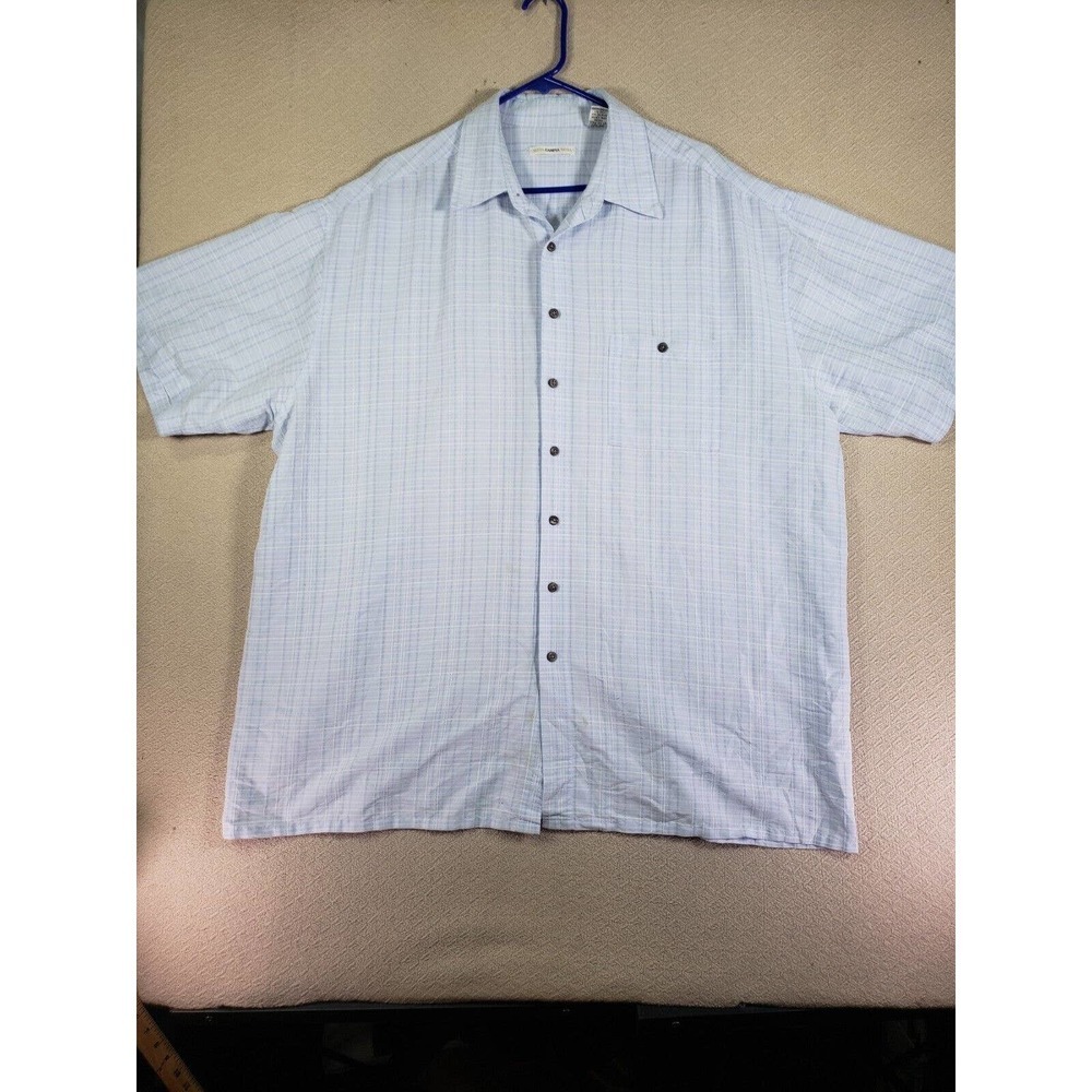 Campia Moda Shirt Mens 2XLT XXL Tall Blue Plaid Rayon Short Sleeve Pocket Button